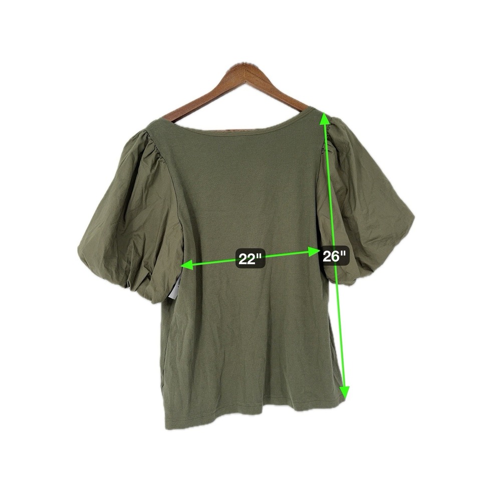 Old Navy Olive Green Puff Sleeve Henley Ribbed Knit 2X NWT Fairy Boho Holiday - Picture 7 of 7